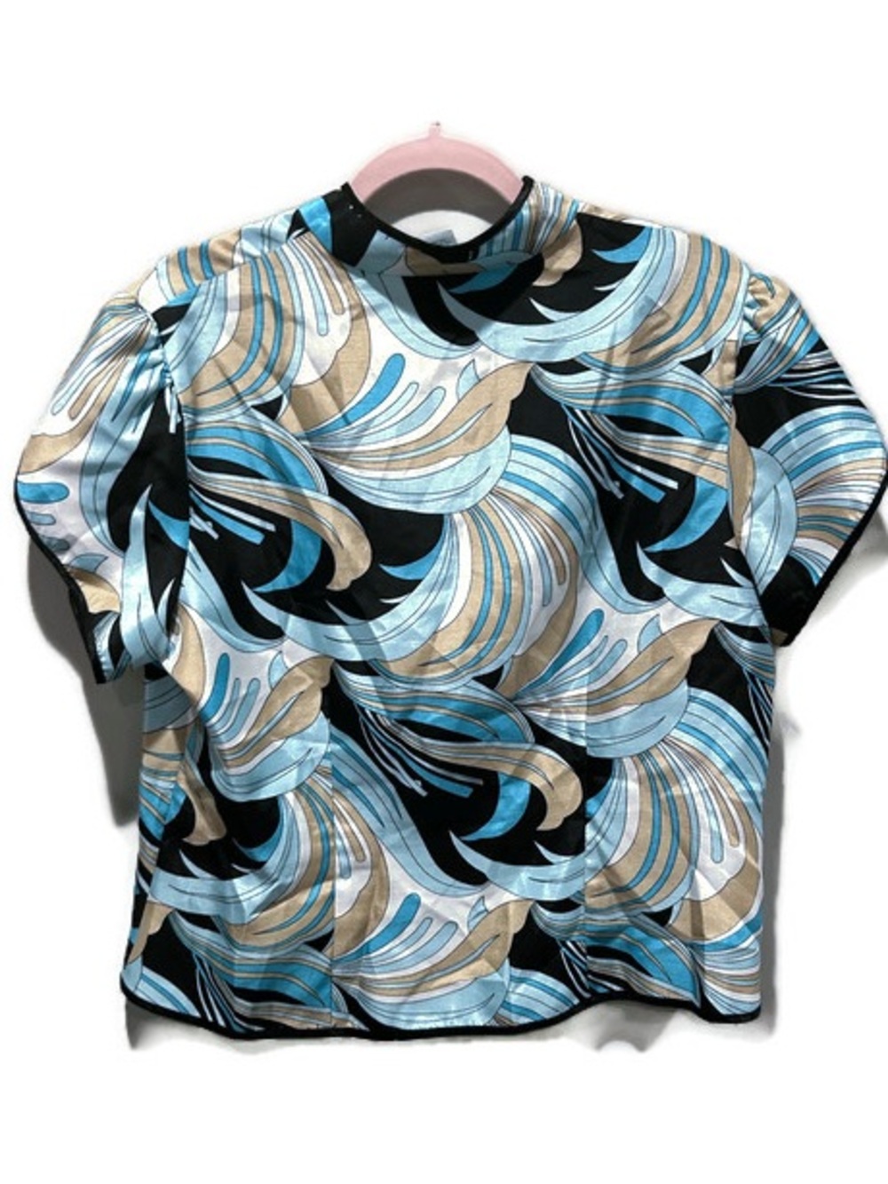 Dressbarn Vintage Y2K Swirl Print Short Sleeve Button Front Top Large - Picture 2 of 3